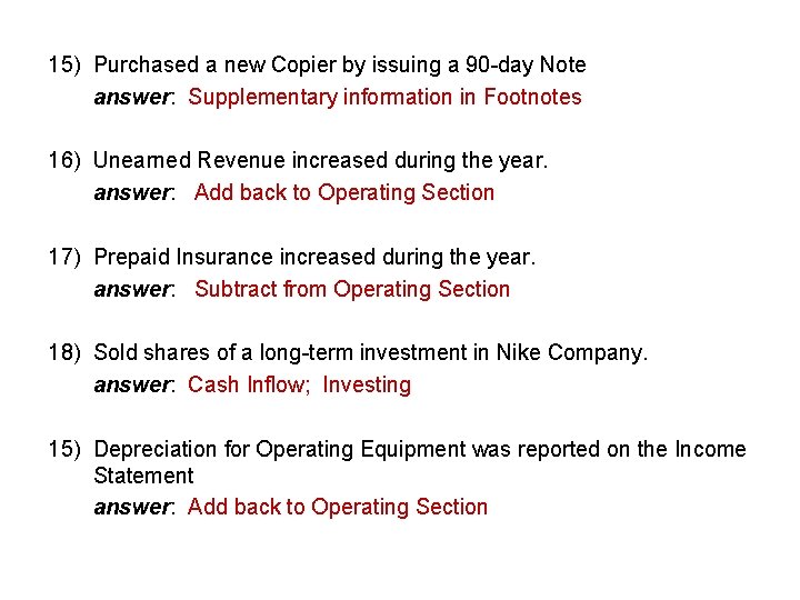 15) Purchased a new Copier by issuing a 90 -day Note answer: Supplementary information