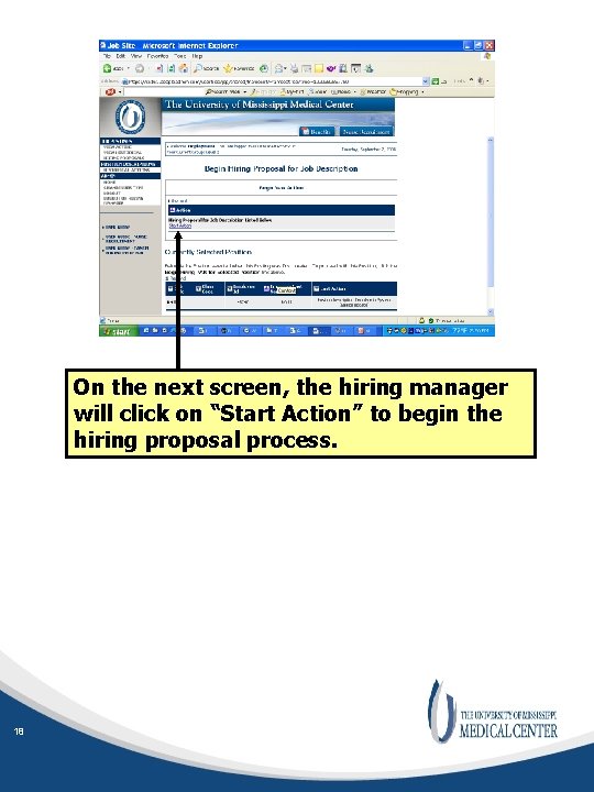 On the next screen, the hiring manager will click on “Start Action” to begin