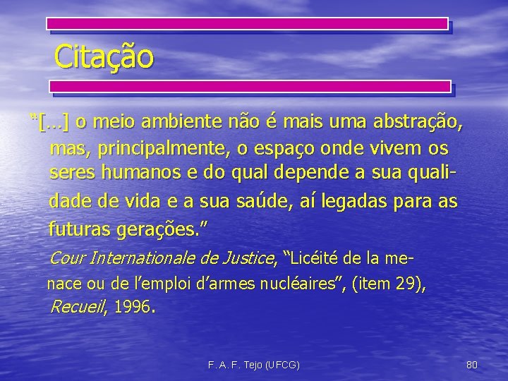 Citação “[…] o meio ambiente não é mais uma abstração, mas, principalmente, o espaço