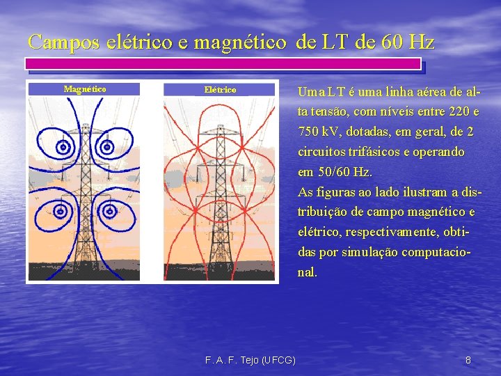 Campos elétrico e magnético de LT de 60 Hz Uma LT é uma linha