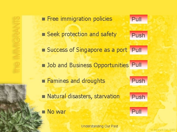 n Free immigration policies Pull n Seek protection and safety Push n Success of