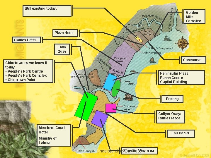 Still existing today. Golden Mile Complex Plaza Hotel Raffles Hotel Clark Quay Concourse Chinatown
