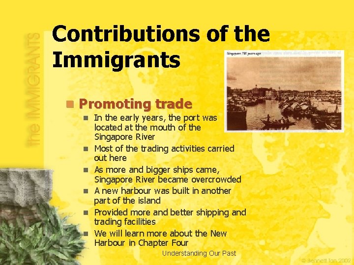 Contributions of the Immigrants n Promoting trade n n n In the early years,