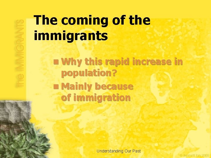 The coming of the immigrants n Why this rapid increase in population? n Mainly