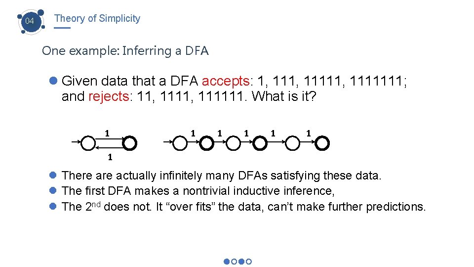04 Theory of Simplicity One example: Inferring a DFA l Given data that a