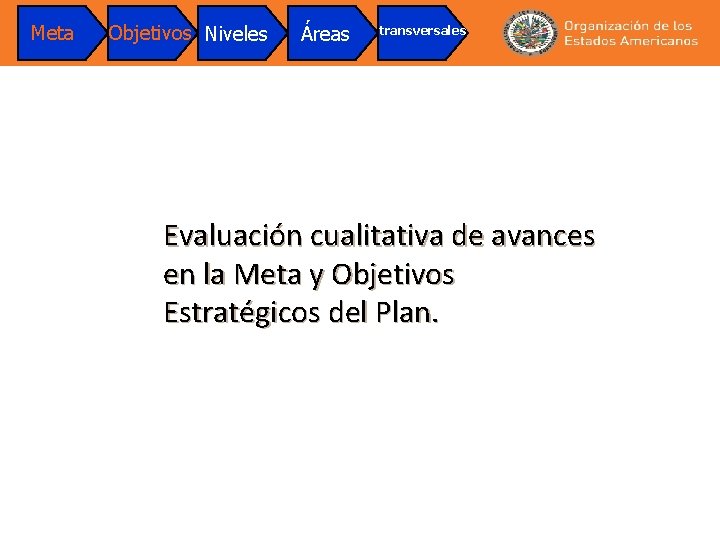 Meta Objetivos Niveles Áreas transversales Evaluación cualitativa de avances en la Meta y Objetivos