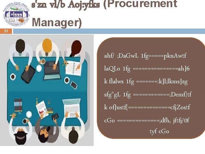 s'zn vl/b Aoj: yfks (Procurement Manager) 33 ahf/ ; Da. Gw. L 1 fg=====pkn.