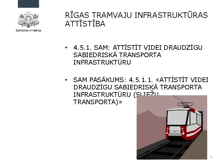 RĪGAS TRAMVAJU INFRASTRUKTŪRAS ATTĪSTĪBA • 4. 5. 1. SAM: ATTĪSTĪT VIDEI DRAUDZĪGU SABIEDRISKĀ TRANSPORTA