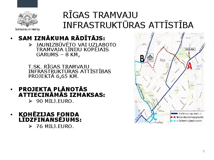 RĪGAS TRAMVAJU INFRASTRUKTŪRAS ATTĪSTĪBA • SAM IZNĀKUMA RĀDĪTĀJS: Ø JAUNIZBŪVĒTO VAI UZLABOTO TRAMVAJA LĪNIJU