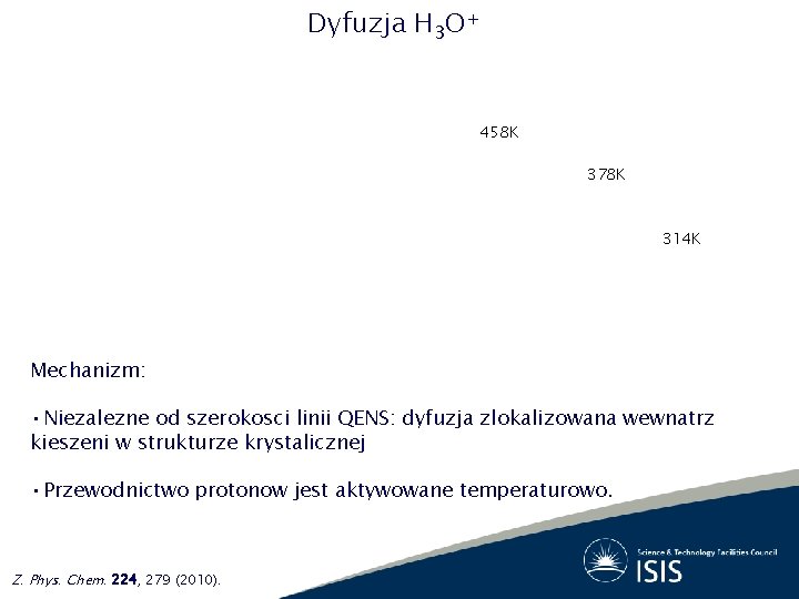 Dyfuzja H 3 O+ 458 K 378 K 314 K Mechanizm: • Niezalezne od