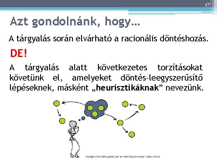 17 Azt gondolnánk, hogy… A tárgyalás során elvárható a racionális döntéshozás. DE! A tárgyalás