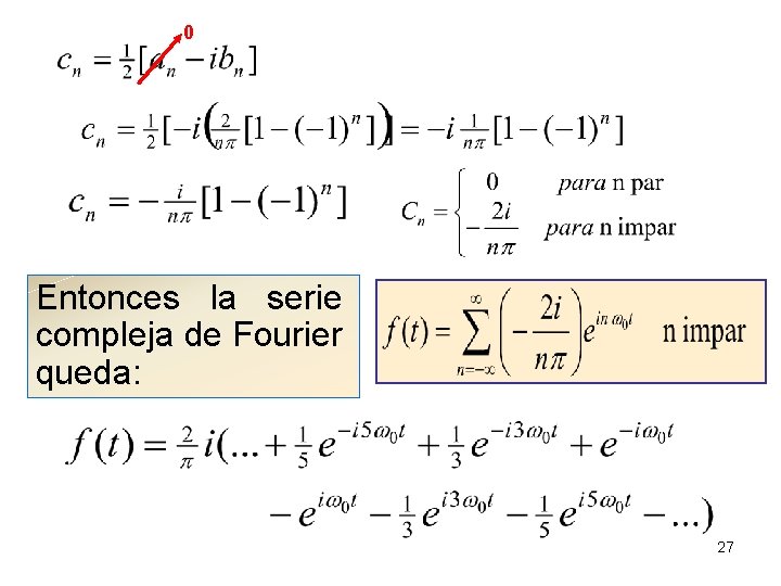 0 Entonces la serie compleja de Fourier queda: 27 