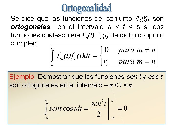Se dice que las funciones del conjunto {fk(t)} son ortogonales en el intervalo a