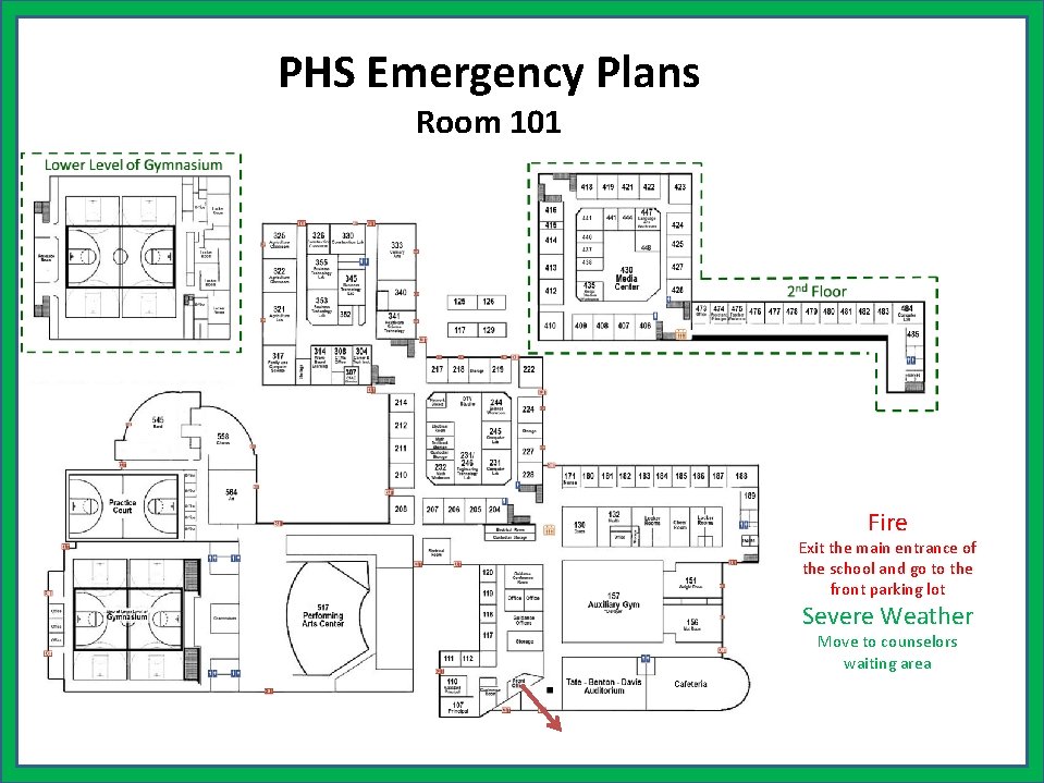 PHS Emergency Plans Room 101 Fire Exit the main entrance of the school and