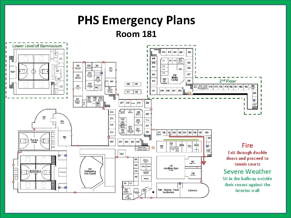 PHS Emergency Plans Room 181 Fire Exit through double doors and proceed to tennis