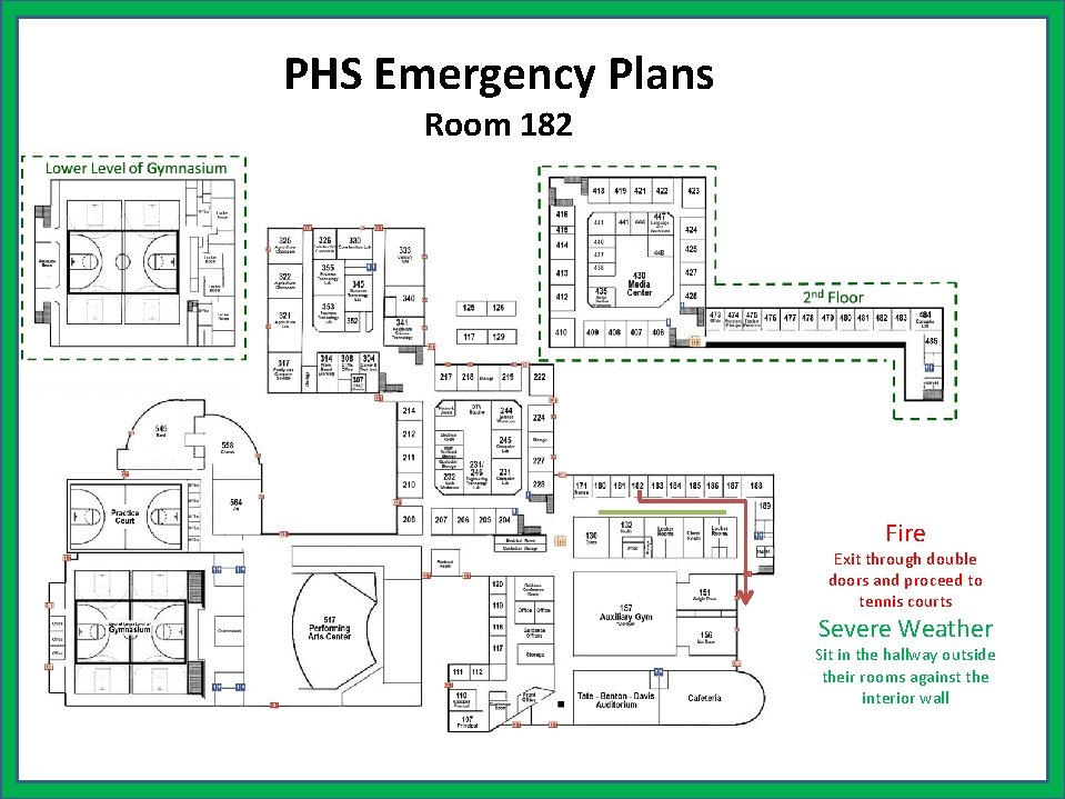 PHS Emergency Plans Room 182 Fire Exit through double doors and proceed to tennis