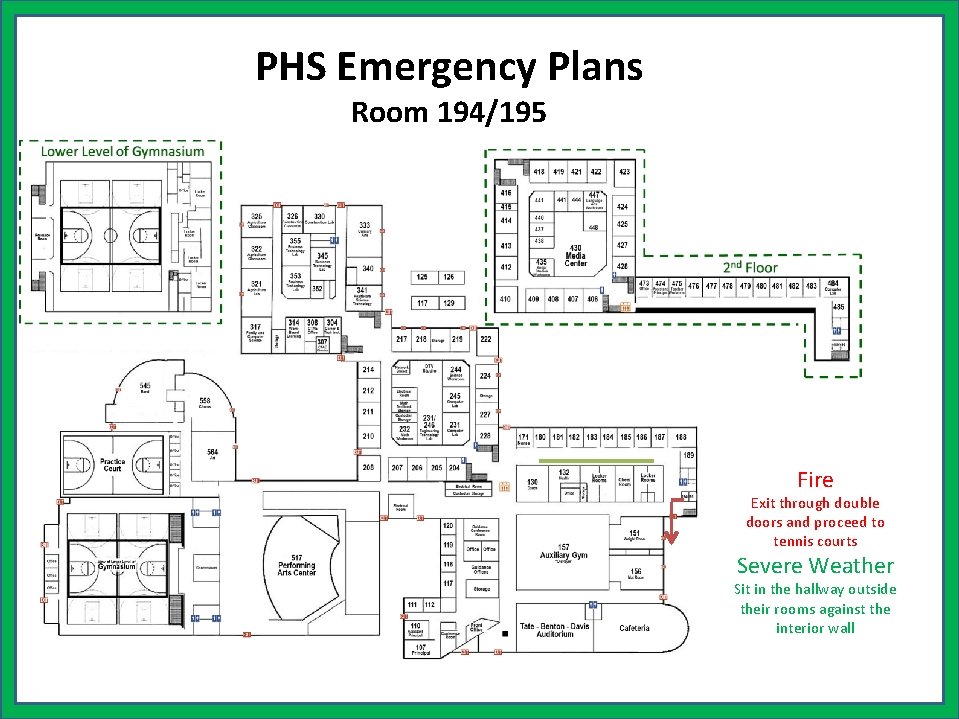 PHS Emergency Plans Room 194/195 Fire Exit through double doors and proceed to tennis