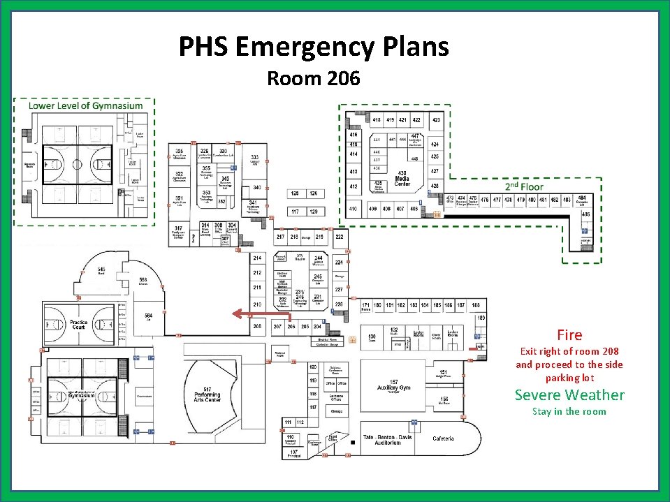 PHS Emergency Plans Room 206 Fire Exit right of room 208 and proceed to
