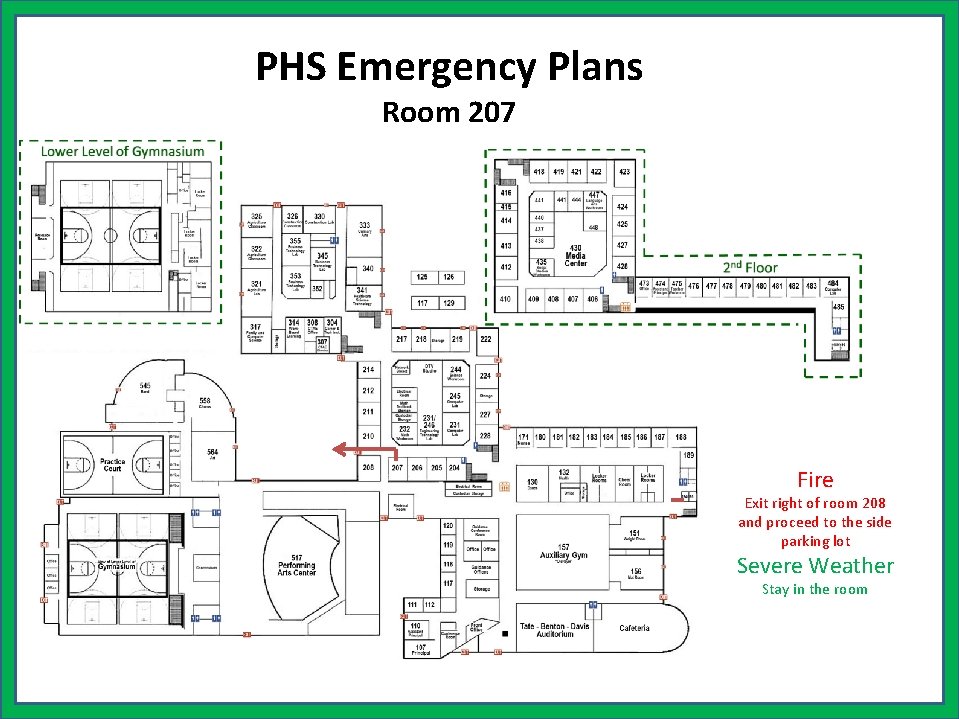 PHS Emergency Plans Room 207 Fire Exit right of room 208 and proceed to