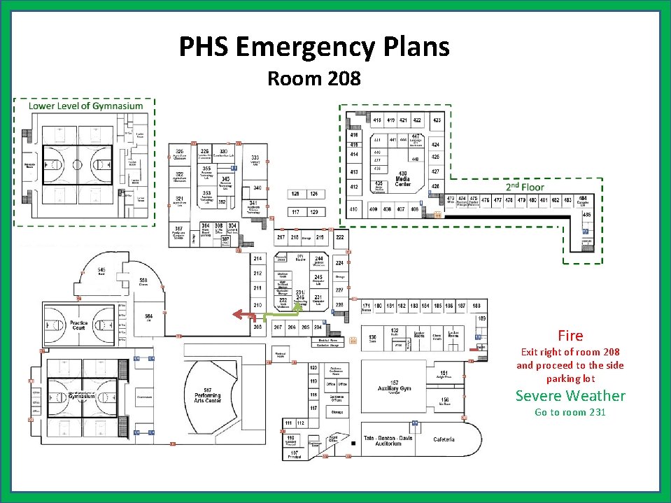 PHS Emergency Plans Room 208 Fire Exit right of room 208 and proceed to