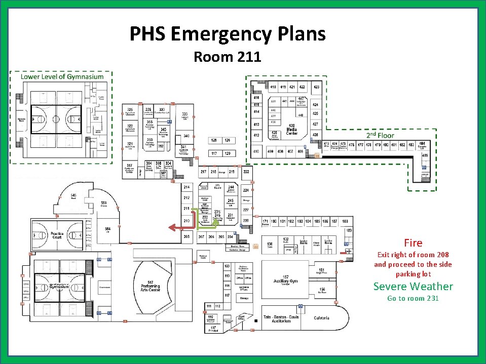 PHS Emergency Plans Room 211 Fire Exit right of room 208 and proceed to