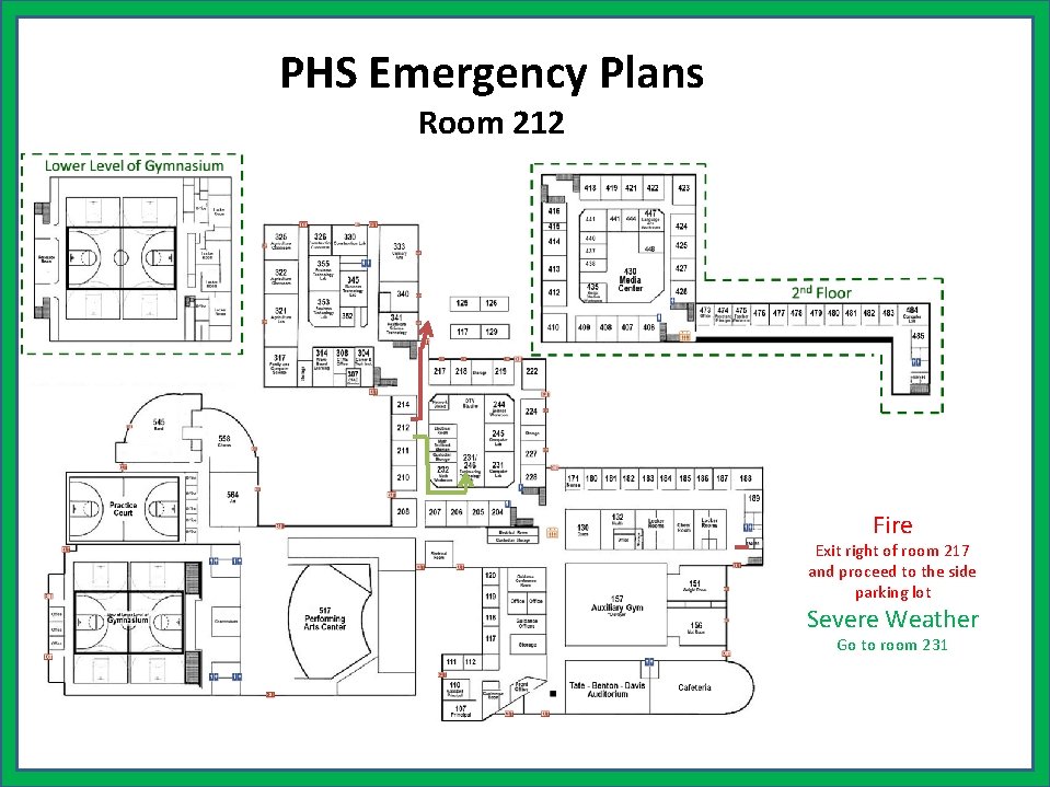 PHS Emergency Plans Room 212 Fire Exit right of room 217 and proceed to