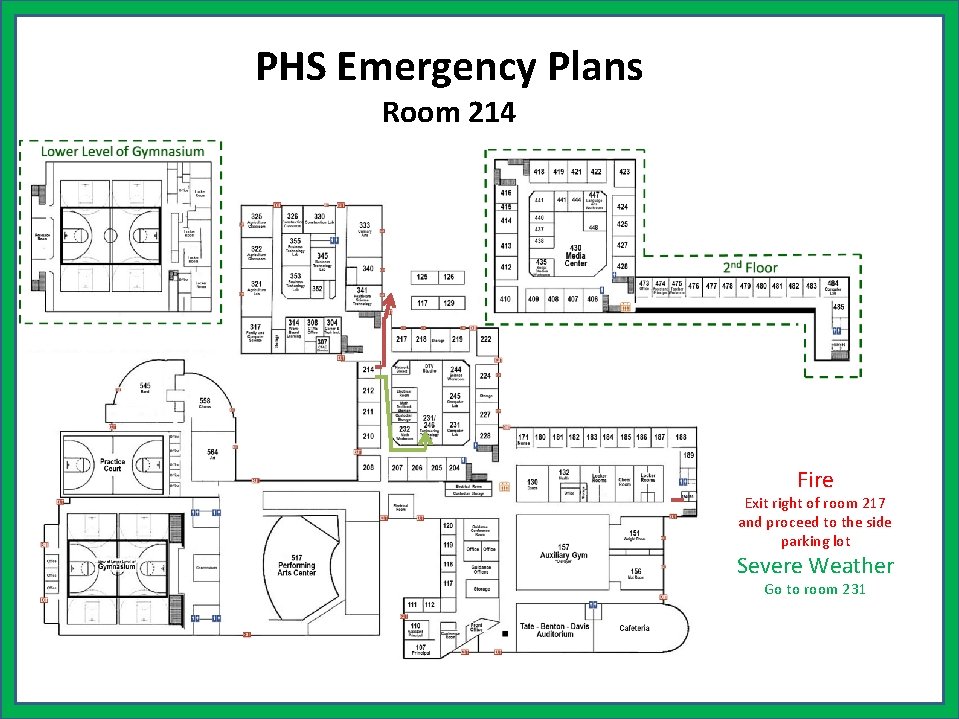 PHS Emergency Plans Room 214 Fire Exit right of room 217 and proceed to