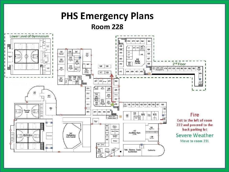 PHS Emergency Plans Room 228 Fire Exit to the left of room 222 and