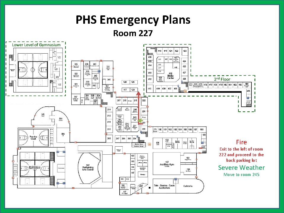 PHS Emergency Plans Room 227 Fire Exit to the left of room 222 and