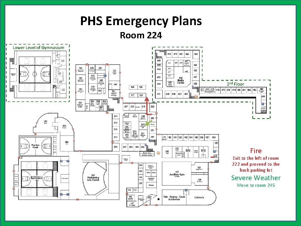 PHS Emergency Plans Room 224 Fire Exit to the left of room 222 and