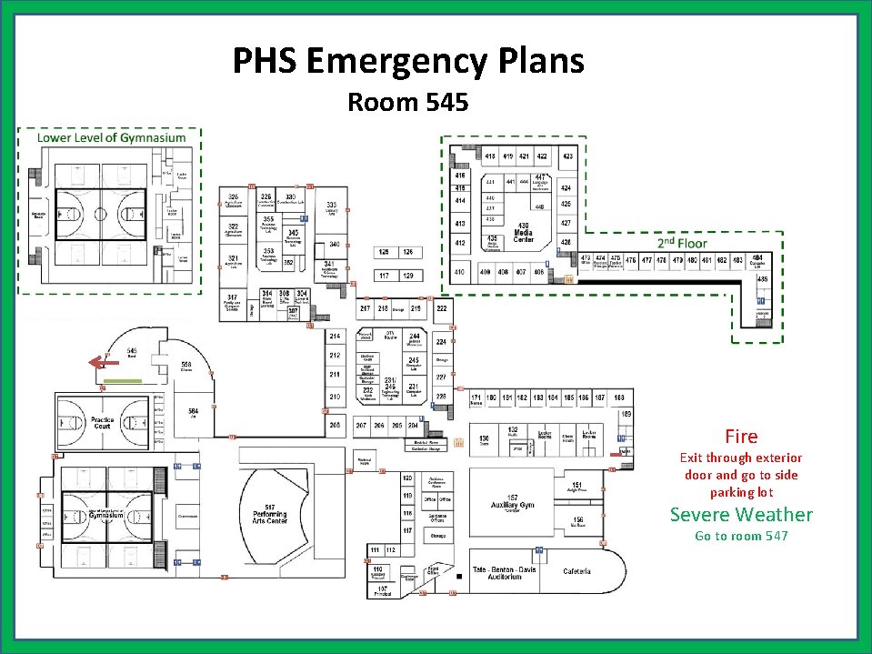 PHS Emergency Plans Room 545 Fire Exit through exterior door and go to side