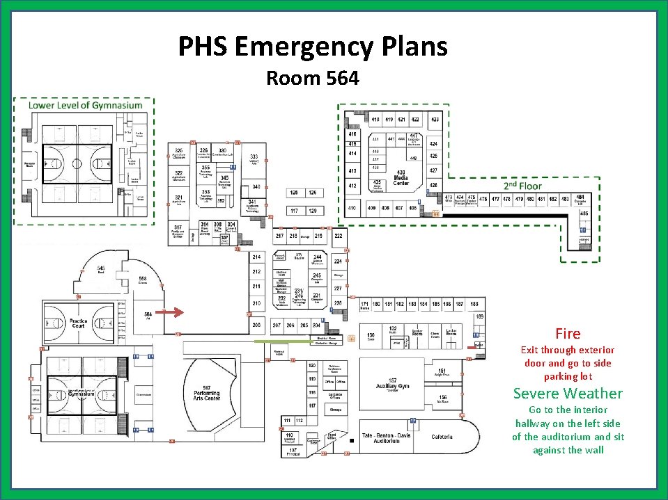 PHS Emergency Plans Room 564 Fire Exit through exterior door and go to side