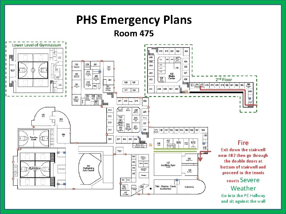 PHS Emergency Plans Room 475 Fire Exit down the stairwell near 482 then go