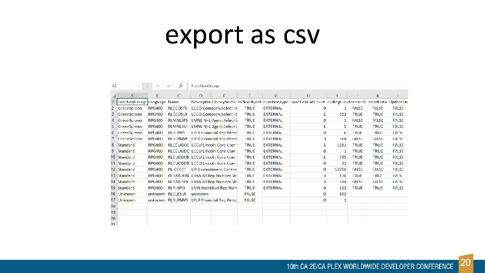 export as csv 20 