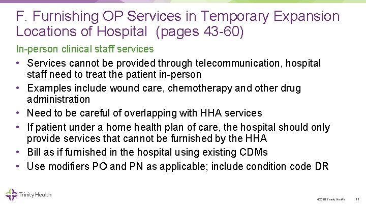 F. Furnishing OP Services in Temporary Expansion Locations of Hospital (pages 43 60) In