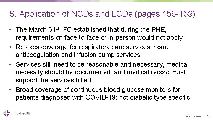 S. Application of NCDs and LCDs (pages 156 159) • The March 31 st