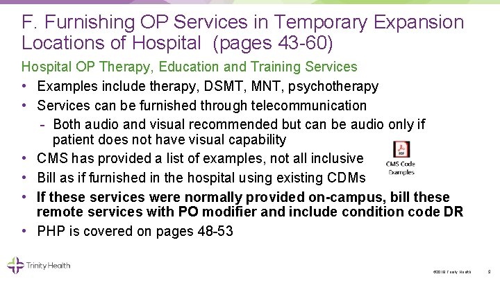 F. Furnishing OP Services in Temporary Expansion Locations of Hospital (pages 43 60) Hospital