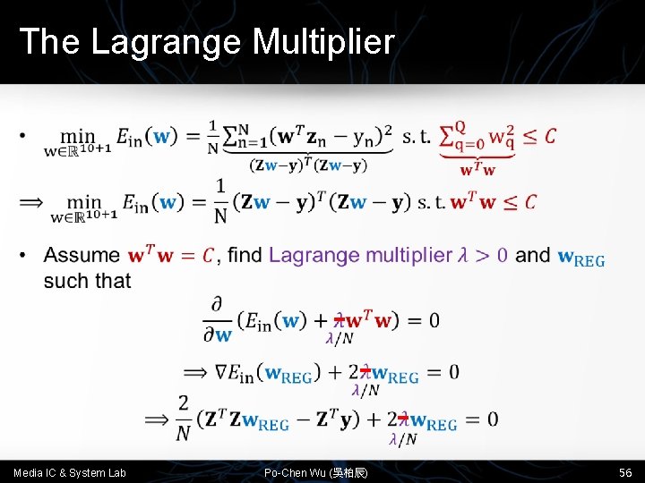 The Lagrange Multiplier • Media IC & System Lab Po-Chen Wu (吳柏辰) 56 
