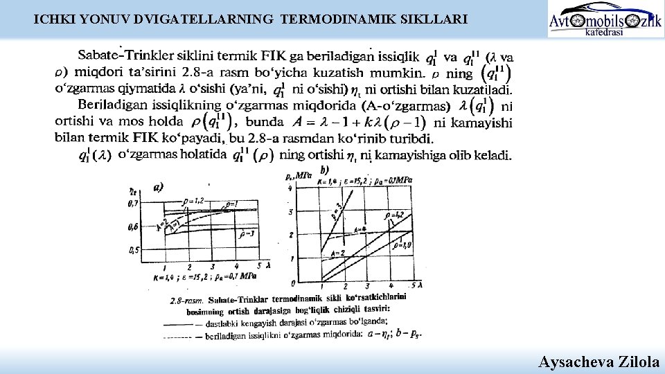 ICHKI YONUV DVIGATELLARNING TERMODINAMIK SIKLLARI Aysacheva Zilola ICHKI YONUV DVIGATELLARNING TERMODINAMIK SIKLLARI Aysacheva Zilola