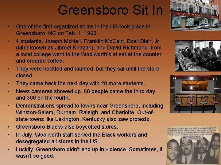 Greensboro Sit In • • • One of the first organized sit ins in