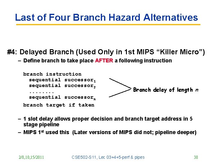 Last of Four Branch Hazard Alternatives #4: Delayed Branch (Used Only in 1 st