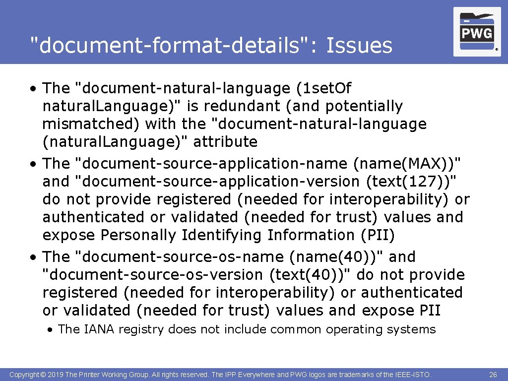 "document-format-details": Issues ® • The "document-natural-language (1 set. Of natural. Language)" is redundant (and