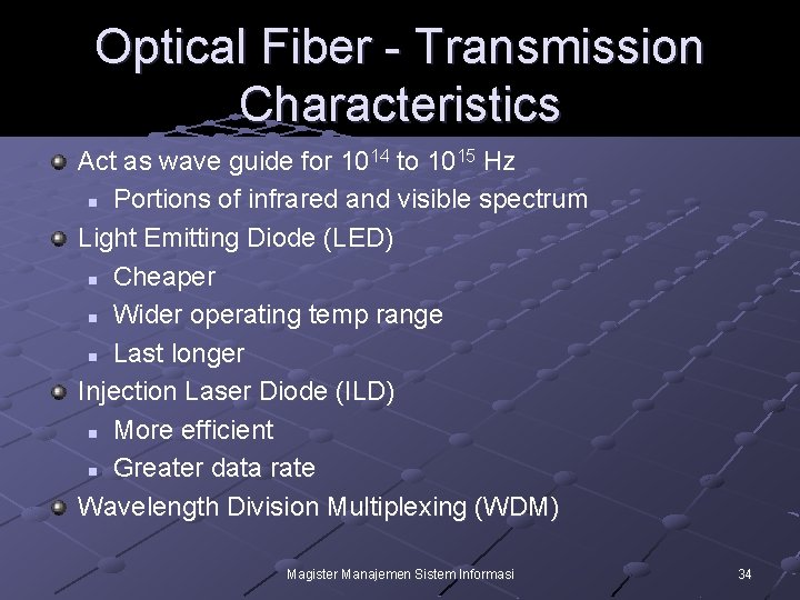 Optical Fiber - Transmission Characteristics Act as wave guide for 1014 to 1015 Hz