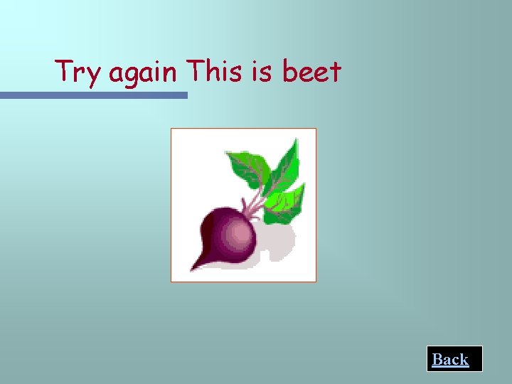 Try again This is beet Back 