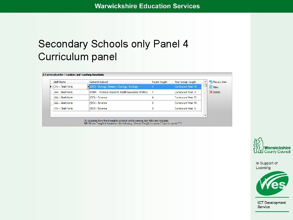 Secondary Schools only Panel 4 Curriculum panel 