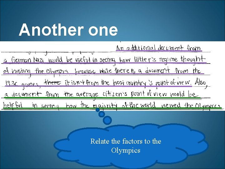 Another one Relate the factors to the Olympics 