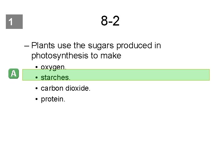 8 -2 1 – Plants use the sugars produced in photosynthesis to make •