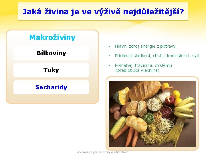 Jaká živina je ve výživě nejdůležitější? Makroživiny Bílkoviny Tuky • Hlavní zdroj energie z