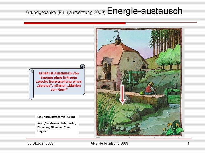 Grundgedanke (Frühjahrssitzung 2009) Energie-austausch Arbeit ist Austausch von Energie ohne Entropie zwecks Bereitstellung eines