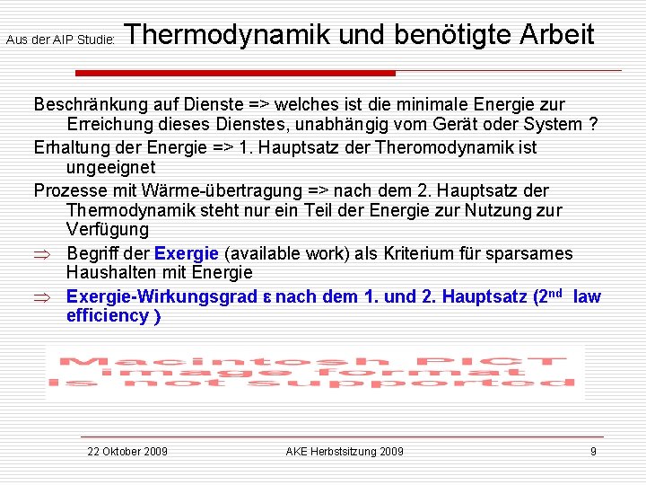 Aus der AIP Studie: Thermodynamik und benötigte Arbeit Beschränkung auf Dienste => welches ist